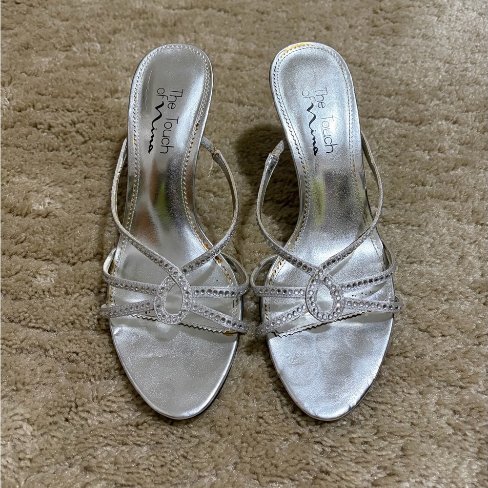 3 1/2 Inch Silver Rhinestone Heels - Picture 2 of 4